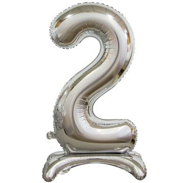 ПМ Цифра 2 (16"/41 см) Серебро Silver на подставке 1шт в интернет магазине Праздникмастер