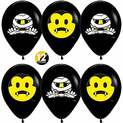 S Шар (12''/30 см) Хеллоуин Emoji Черный Пастель 2цв 2ст 50шт