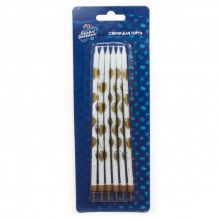 Свечи Фигура Воздушные шарики Белый/Золото 15см 6шт 1уп фотография