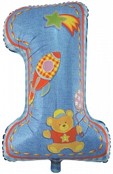 F Цифра 1 (34''/86 см) Первый ДР мальчика Голубой 1шт