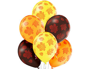 Б Шар (14"/36 см) Шелкография пастель Осенние листья Ассорти 5ст 25шт