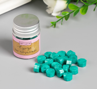 Сургуч в гранулах в баночке Восьмигранник бирюзовый 9 гр 4,5х3х3 см