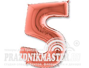 Г ЦИФРА 5 (40"/102 см) Розовое золото Rose Gold 1шт