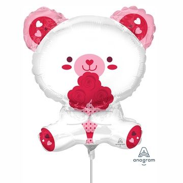 А Мини-фигура (11''/28 см) Мишка белый с цветами 1шт в интернет магазине Праздникмастер