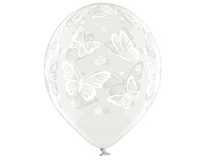 Б Шар (14"/36 см) Бабочки Прозрачный Кристалл 5ст 25шт