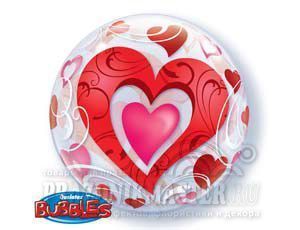 П Bubble (22"/56 см) Сердца красные и Завитки 1шт