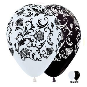 S Шар (12''/30 см) Дамаск Белый/Черный Пастель 5ст 50шт