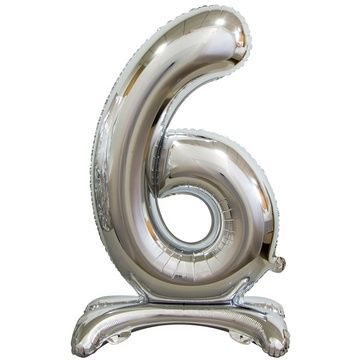 ПМ Цифра 6 (16"/41 см) Серебро Silver на подставке 1шт в интернет магазине Праздникмастер