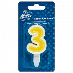 Свеча Цифра 3 Ассорти 5см 1шт (Выбор цвета не предоставляется) фотография