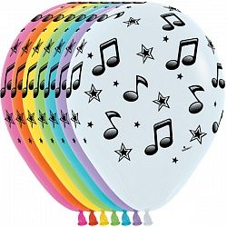 S Шар (12''/30 см) Музыкальные ноты Ассорти Пастель 5ст 50шт