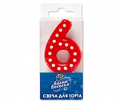 Свеча Цифра 6 Точки Красный/Белый 4,3см 1шт фотография