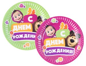 Тарелка С ДР Маша и Медведь Бумага 17см 6шт 1уп