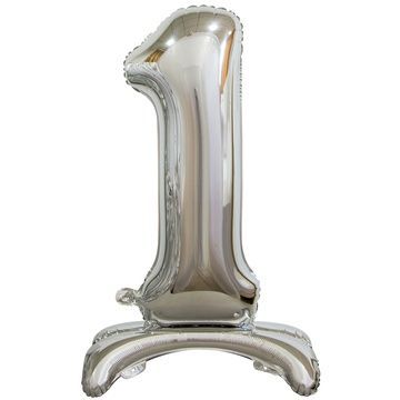 ПМ Цифра 1 (16"/41 см) Серебро Silver на подставке 1шт в интернет магазине Праздникмастер