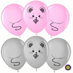 ВВ Шар (12''/30 см) Мышка Серебро Розовый Пастель 2ст 50шт