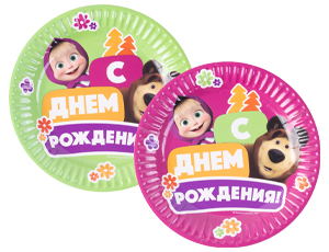 Тарелка С ДР Маша и Медведь Бумага 17см 6шт 1уп