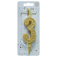 Свеча Цифра 3 Золотая 1шт фотография