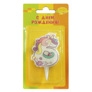 Свеча Цифра 6 Единорог 5см 1шт фотография