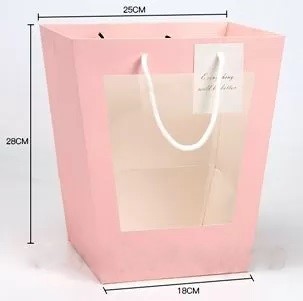 Пакет  Трапеция С прозрачным окном Розовый 18х25х28см 1шт