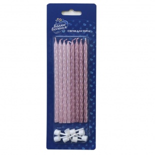 Свечи Спирали Нежно-розовый микс Перламутр с держателями 12см 8шт 1уп фотография