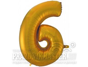 F Цифра (40''/102 см) Цифра, 6/9, Золото, 1 шт.