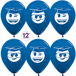 S Шар (12''/30 см) Выпускник Emoji Синий Металлик 2ст 50шт