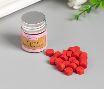 Сургуч в гранулах в баночке Восьмигранник алый 9 гр 4,5х3х3 см