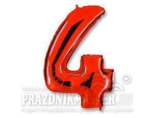 Ф Цифра 4 (40"/102 см) Красный Red 1шт в интернет магазине Праздникмастер