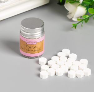 Сургуч в гранулах в баночке Восьмигранник белое облако 9 гр 4,5х3х3 см