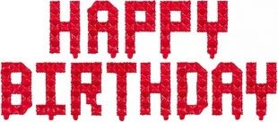 F Мини-Надпись (16''/41 см) Happy Birthday Пиксели Красный 1шт