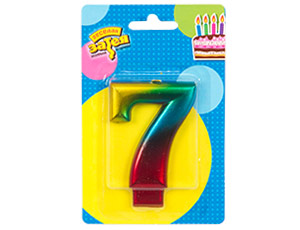 Свеча Цифра 7 Радуга Металлик 8см 1шт фотография
