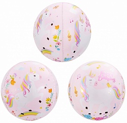 F Сфера 3D (24''/61 см) С ДР Волшебные единороги Розовый 1шт