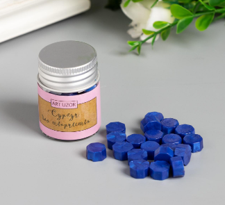 Сургуч в гранулах в баночке Восьмигранник ультрамариновый 9 гр 4,5х3х3 см