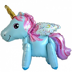 F Ходячая фигура (22''/56 см) Единорог с крыльями Голубой 1шт