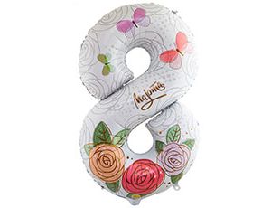 ВЗ Цифра 8 (40"/102 см) 8 марта Розы 1шт