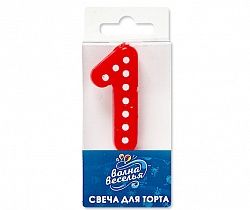 Свеча Цифра 0 Точки Красный/Белый 4,3см 1шт фотография
