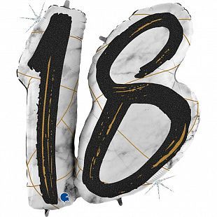 Г Цифра 18 (38"/97 см) Черный Мрамор 1шт