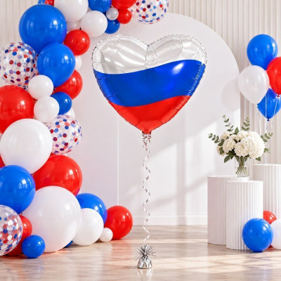 Р Сердце (19''/46 см) Триколор с логотипом 1шт в интернет магазине Праздникмастер