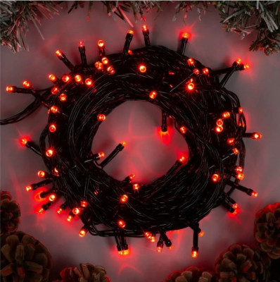 Гирлянда Нить 10 м, 100 красный. LED пост. свечения с FLASH, чёрн. кауч. пров.