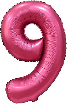 F Цифра 9 (34''/86 см) Бордовый Сатин 1шт