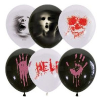 M Шар (10"/25 см) Ужасы Черный/Белый Пастель 2ст 50шт Globos Payaso продажа в интернет - магазине ПраздникМастер