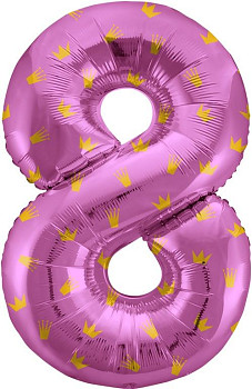 F Цифра 8 (34''/86 см) Золотые короны Розовый 1шт