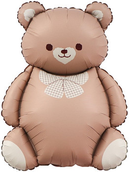F Фигура (35''/89 см) Мишка с бантом Коричневый Сатин 1шт