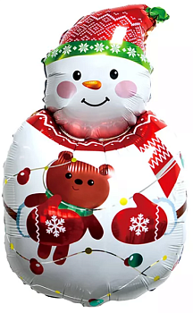 F Фигура (34''/86 см) Снеговик с плюшевым мишкой 1шт