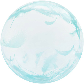 F Bubble Deco (20''/51 см) Бирюзовые перья Прозрачный 1шт