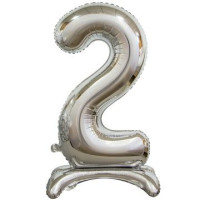 ПМ Цифра 2 (16"/41 см) Серебро Silver на подставке 1шт в интернет магазине Праздникмастер
