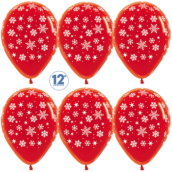 S Шар (12''/30 см) Падающие снежинки Красный Кристалл 5ст 50шт