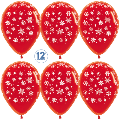 S Шар (12''/30 см) Падающие снежинки Красный Кристалл 5ст 50шт Sempertex продажа в интернет - магазине ПраздникМастер