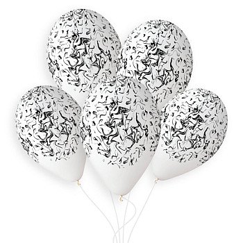 И Шар (14"/36 см) Черный мрамор Marble Белый Пастель 5ст 25шт