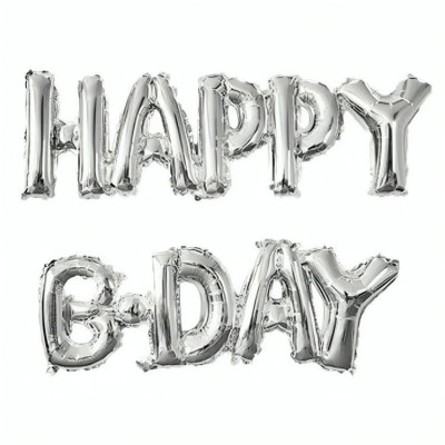 ПМ Мини-надпись (30см х 227см) HAPPY B-DAY Серебро 1шт в интернет магазине Праздникмастер
