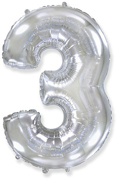 Ф Цифра 3 (40''/102 см) Серебро 1шт